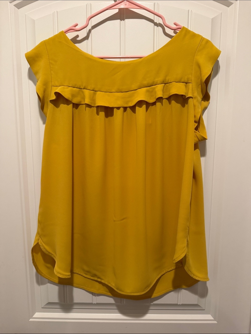 LOFT Mustard Yellow Ruffle Yoke Blouse